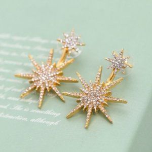 Beautiful gold rhinestone star sun dangle earrings